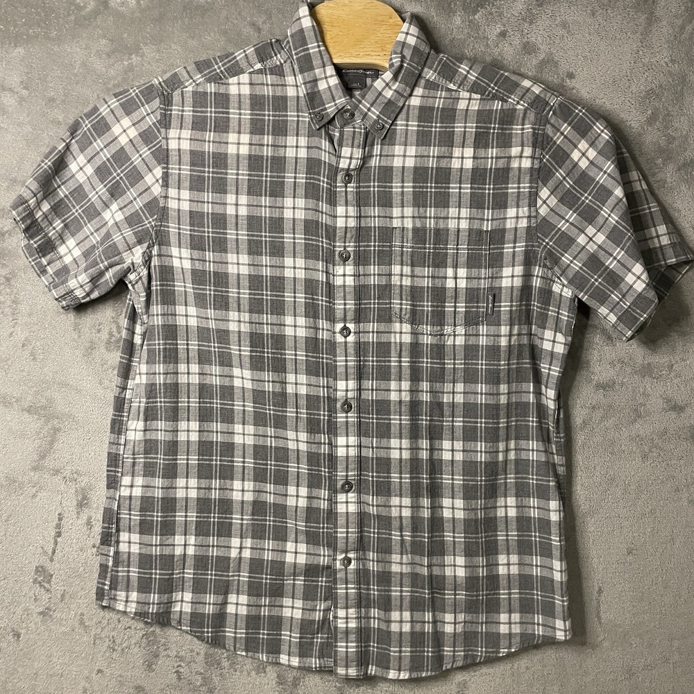 Eddie Bauer Men's L Short Sleeve Button Down Grey‎ Plaid